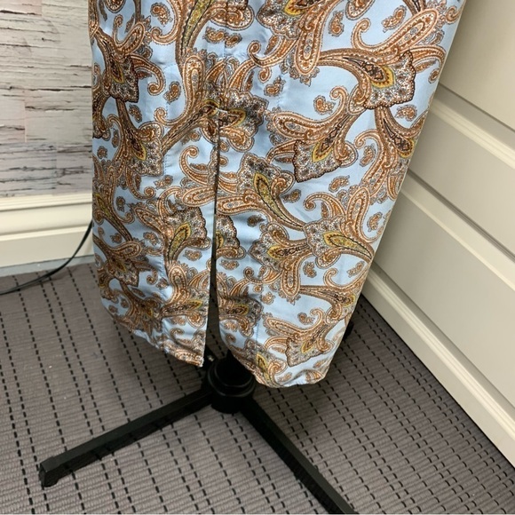 Mango Suit Blue Satin Shift Dress Paisley Print Short Sleeve Relax Pullover Sz 4 - Picture 10 of 14